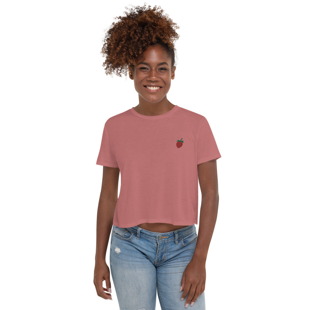 Strawberry | Embroidered Crop Tee